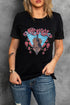 Black Guitar Flower Letter Graphic Print Short Sleeve T Shirt